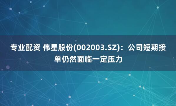 专业配资 伟星股份(002003.SZ)：公司短期接单仍然面临一定压力